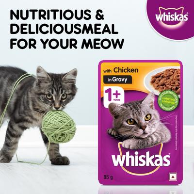 Whiskas Adult Chicken in Gravy (Pack of 85gm x 96) 8160 gm - Petfood