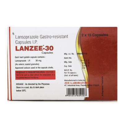 LANZEE 30mg Capsule 15's - Ulcer/Reflux/Flatulence-Aaa