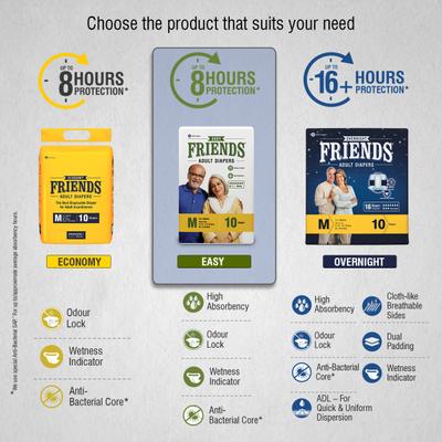 Friends Adult Diaper-Easy (M) 10's - Adult Diapers & Pads