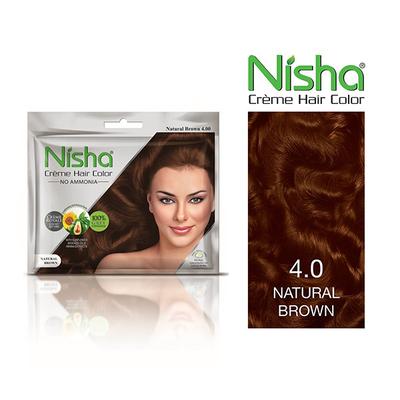 Nisha Creme Hair Color Pouch - 4.0 Natural Brown 40 gm - Crème