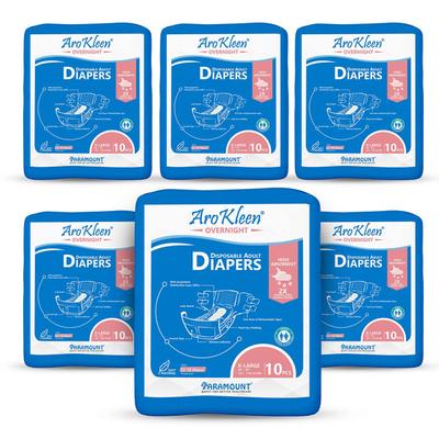 AroKleen Overnight Disposable Adult Diapers (XL) (127 cm - 170.18 cm) (Pack of 6 x 10's) 1's - Adult Diapers & Pads