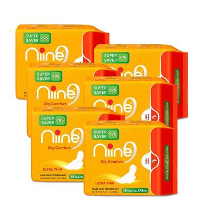 Niine Dry Comfort Ultra Thin Sanitary Napkin - XL (Pack of 6 x 15's) - Sanitary Napkins