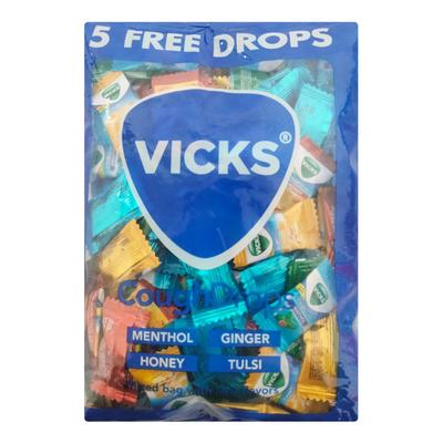 Vicks Cough Drops Candy - Menthol, Honey,Ginger & Tulsi 120's + 5's Free - Sore Throat Lozenges