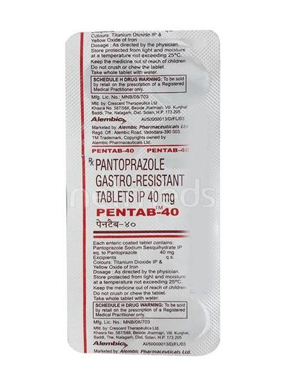 Pentab 40mg Tablet 10'S - Ulcer/Reflux/Flatulence-Aaa
