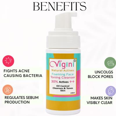Vigini Natural Actives Foaming Face Toning Cleanser 150 ml + Acne Control Mask - Marine Algae 50 gm - Face Wash & Cleansers