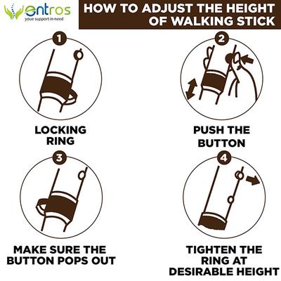 Entros Height Adjustable Walking Stick - Brown (KL920L) - Wheelchairs & Walking Sticks