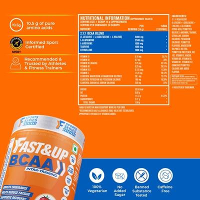 Fast&Up BCAA Intra Training Supplement (30 Servings) - Berry Lemonade Flavour 451.2 gm - Workout Essentials