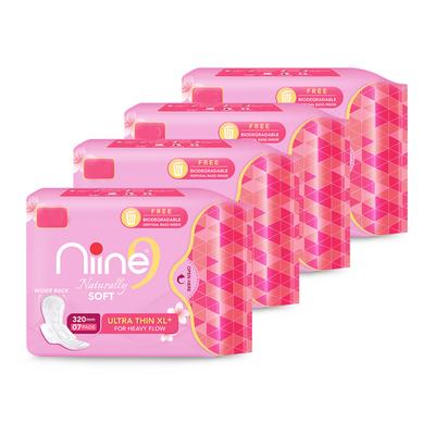 Niine Naturally Soft Sanitary Pads with Biodegradable Disposal Bags - Ultra Thin XL+ (Pack of 4 x 7's) - Sanitary Napkins