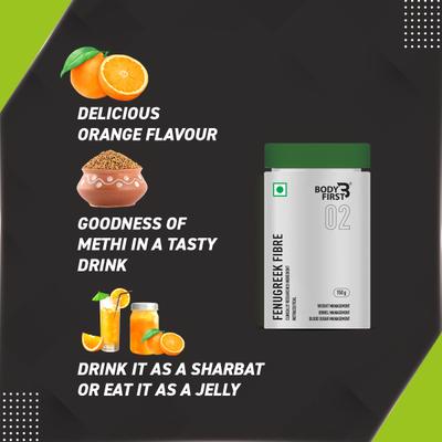 BodyFirst Fenugreek Fibre Powder - Orange Flavour 150 gm - Herbal Dietary Supplement