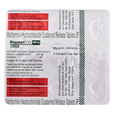 Riomet OD 1000 mg Tablet 15'S - Diabetes-Ant