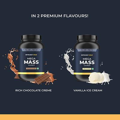Nutrabay Gold Mega Mass Gainer Powder - Vanilla Ice Cream 1 kg - Weight Gain