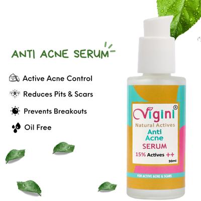 Vigini Natural Actives Anti Acne Serum 30 ml + Anti Acne Gel - Honey and Cinnamon 50 gm - Face Serum