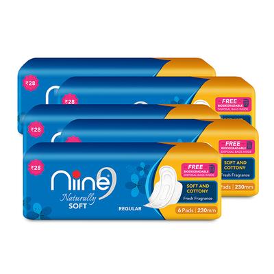 Niine Naturally Soft Regular Sanitary Pads (Pack of 5 x 6's) - Sanitary Napkins
