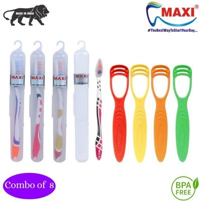 MAXI Oral Care Travel Combo Pack - (For You Toothbrush 4's + Tongue Cleaner-No.1 4's) - Toothpaste