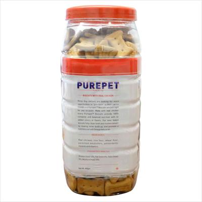 Purepet Chicken Flavour, Real Chicken Biscuit,Dog Treats- Jar 455 gm - Petfood