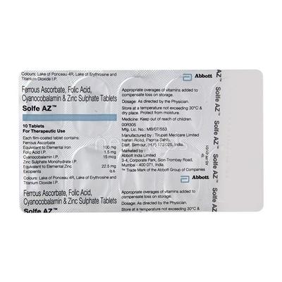 Solfe AZ Tablet 10'S - Iron Supplement/Anaemia-Vma