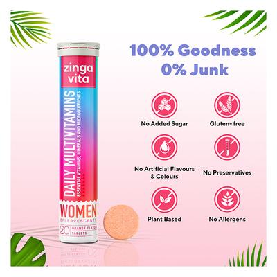 Zingavita Daily Multivitamins For Women Effervescent Tablet - Orange Flavour 20's - Multi-Vitamins