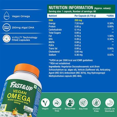 Fast&Up Vegan Omega 3 Capsule 60's - Workout Essentials