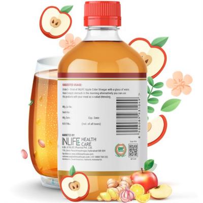 INLIFE Apple Cider Vinegar with Garlic Ginger Lemon Honey & Mother of Vinegar 500 ml - Apple Cider Vinegar - Acv