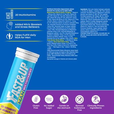 Fast&Up Man Multivitamin Effervescent Tablet - Orange Flavour 20's - Multi-Vitamins
