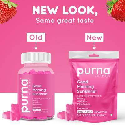 Purna Gummies Immunity Multivitamin Strawberry Gummies for Adults, Vitamins A, C, D, E, B12 30's - Women Health