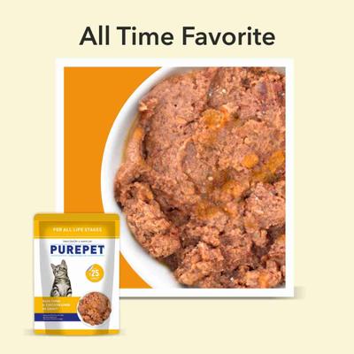 Purepet All Life Stages Wet Cat Food, Real Tuna and Chicken Liver in Gravy, 24 Pouches (24 x 70g) 1600 gm - Petfood