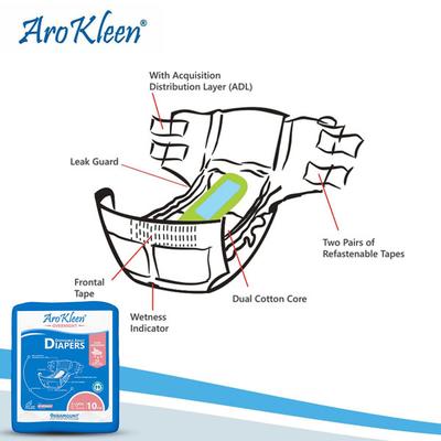 AroKleen Overnight Disposable Adult Diapers (XL) (127 cm - 170.18 cm) (Pack of 2 x 10's) 1's - Adult Diapers & Pads