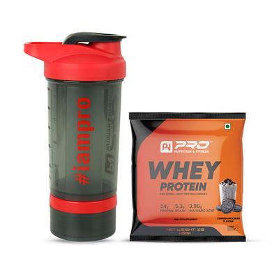 Pro Nutrition & Fitness Shaker Bottle 500 ml + Whey Protein Powder - Cookies and Cream Flavour 33 gm Combo Pack - Whey Proteins