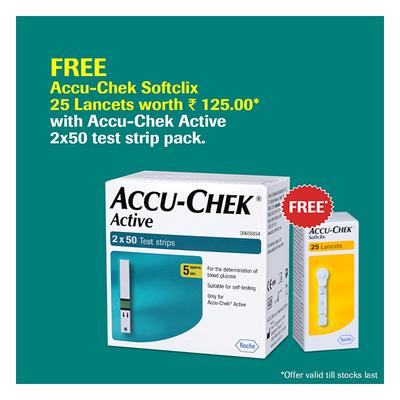 Accu-Chek Active Test Strip 100's + Free Accu-Chek Softclix Lancets 25's - Blood Glucose Monitors/Strips