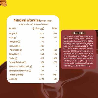 MuscleBlaze Protein Bar - Choco Almond (Pack of 6 x 35 gm) - Nutritional Bars