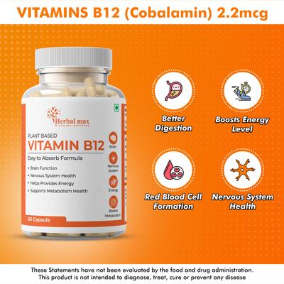 Herbal Max Plant Based Vitamins B12 Capsule 60's - Multi-Vitamins