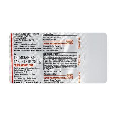 Telast 20mg Tablet 7'S - Hypertension-Ang