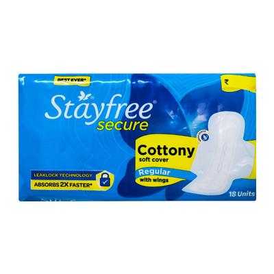 Stayfree Secure Cottony Soft Cover with Wings Sanitary Pads - Regular 18's - Sanitary Napkins