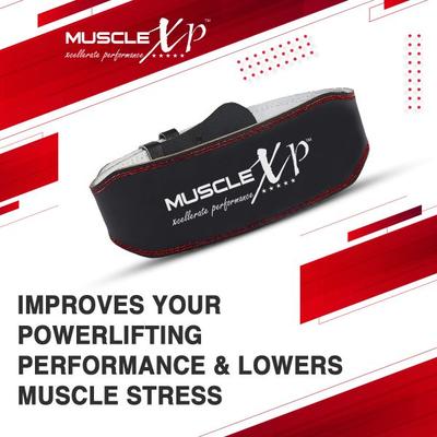 MuscleXP Leather Weight Lifting Gym Belt with Buckle Fitness Gym Back Support - Black (XL) 1's - Workout Essentials