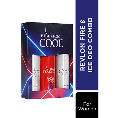 Revlon Fire & Ice Parfum Body Spray Pack Of 3 Combo (Fire & Ice Cool Parfum Body Spray + Fire & Ice Cool Parfum Body Spray + Fire & Ice Redparfum Body Spray 100 Ml - Deodorants/Roll-Ons