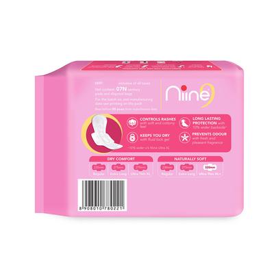Niine Naturally Soft Sanitary Pads with Biodegradable Disposal Bags - Ultra Thin XL+ (Pack of 2 x 7's) - Sanitary Napkins