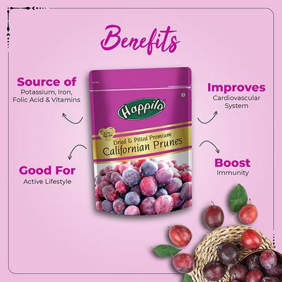 Happilo Dried & Pitted Premium Californian Prunes Seeds 200 gm - Nutritional Bars