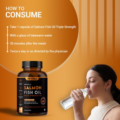 Nirvasa Omega 3 Salmon Fish Oil (Triple Strength) Capsule (Pack of 2 x 60's) 1's - Omega Fish Oil Fatty Acids