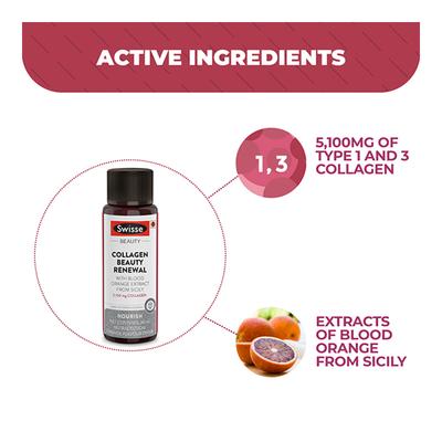 Swisse Collagen Beauty Renewal Energy Drink - Orange Flavour 30 ml - Hair & Skin