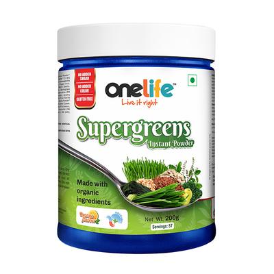 Onelife Organic Super greens Instant Powder - Orange Flavour 200 gm - Herbal Dietary Supplement