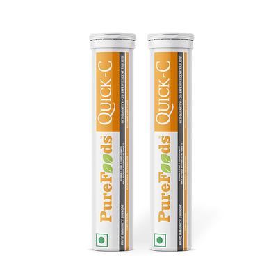 PureFoods Quick-C Effervescent Tablet - Orange Flavour (Pack of 2 x 20's) - General Health