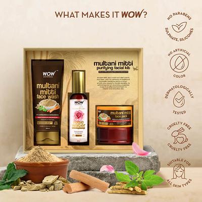 WOW Skin Science Multani Mitti Kit with Rose Water 250 ml - Scrubs & Exfoliants