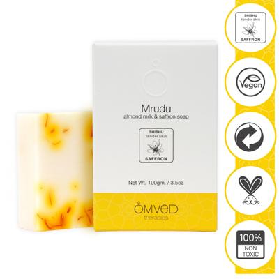 Omved Shishu Mrudu Almond Milk & Saffron Soap - Tender Skin 100 gm - Soaps
