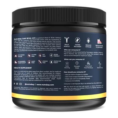 Nutrabay Gold BCAA Amino Acid Powder - Watermelon Flavour 300 gm - Bcaa Supplements