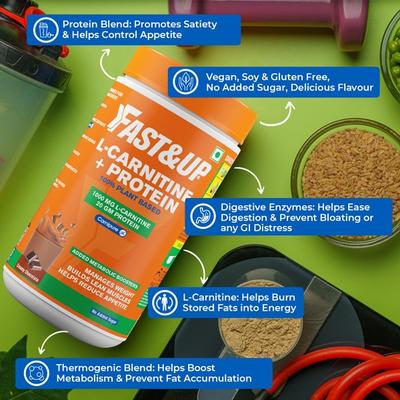 Fast&Up L Carnitine Protein Powder - Creamy Chocolate Flavour 450 gm - Workout Essentials
