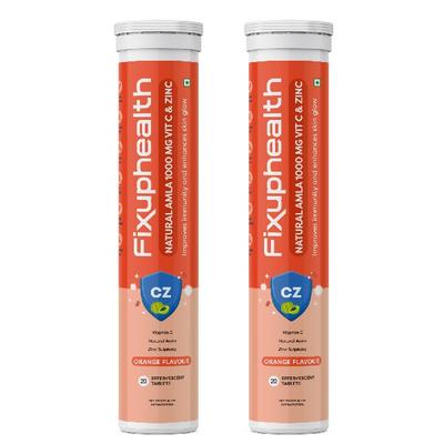 FixUpHealth Natural Amla Effervescent Tablet - Orange Flavour (Pack of 2 x 20s) 1's - Herbal Dietary Supplement