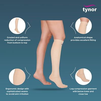 Tynor Compression Garment Leg Below Knee Closed Toe - Wide (L) (I 81) - Knee/Ankle/Leg/Foot Supports