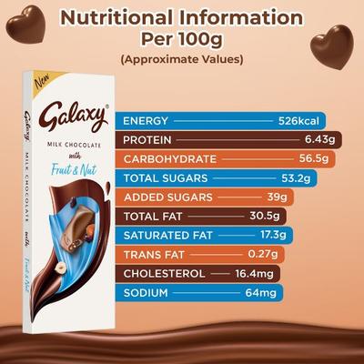 Galaxy Milk Chocolate Bar - Fruit & Nut 100 gm - Nutritional Bars