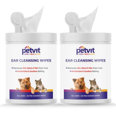 Petvit Ear Cleansing Wipes - For Dogs and Cats (Pack of 2 x 50s) 1's - Pet accessories