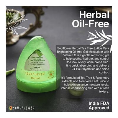 Soulflower Herbal Brightening Oil Free Gel Moisturizer -Tea Tree & Aloevera 100 ml - Lotions & Creams